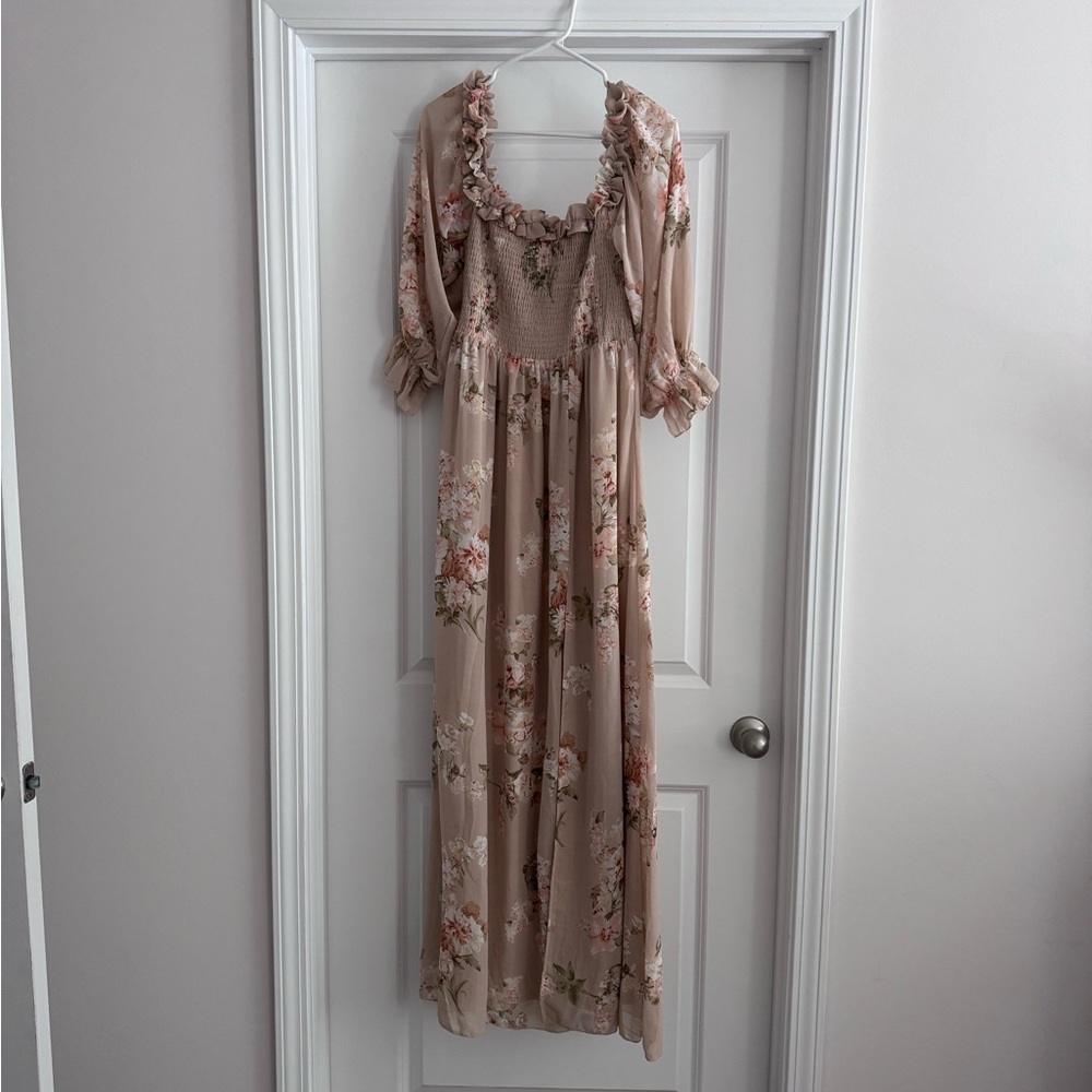 Neutral Floral Maxi Dress with Slit